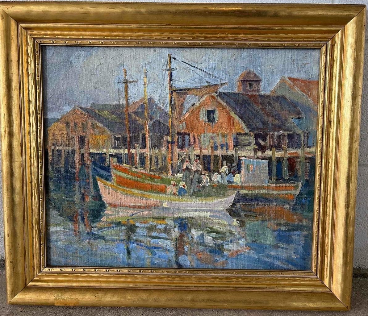 Nathaniel P. Steinberg Wharf 1932 Oil on Board Signed Listed Nice!