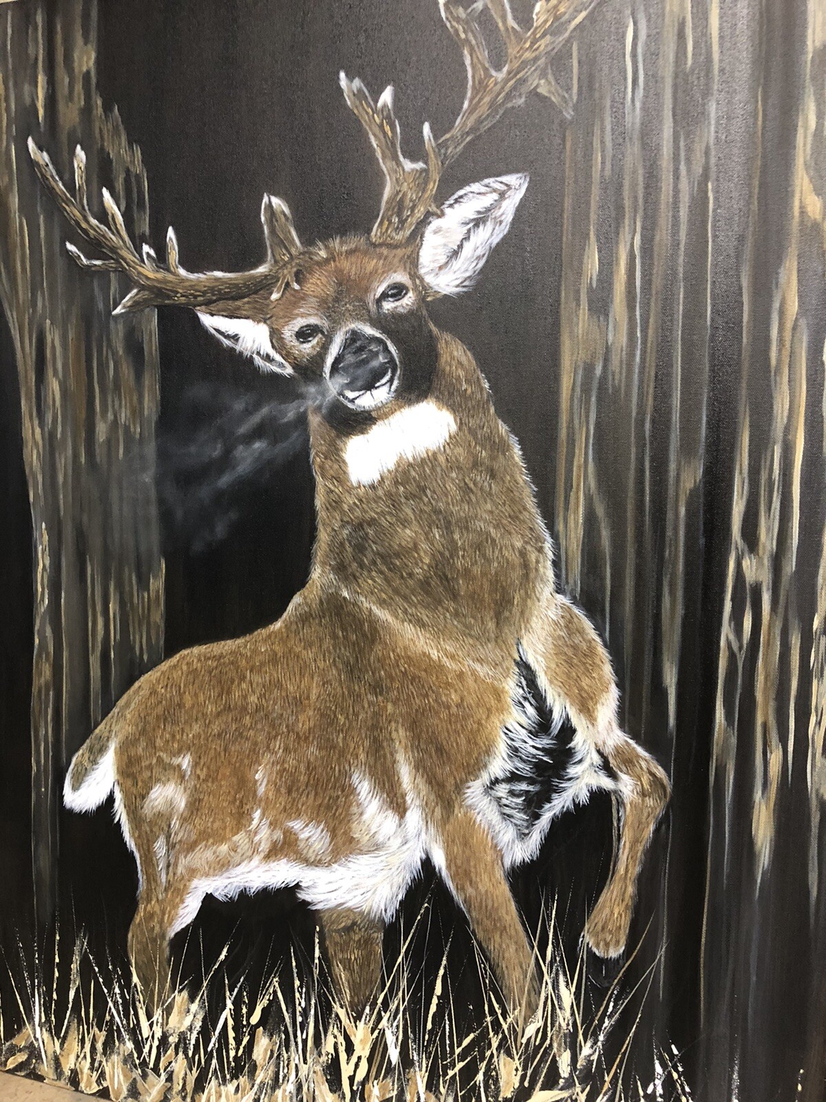 White-Tailed Buck Deer Original Painting On Canvas By Artist Leah J Smith