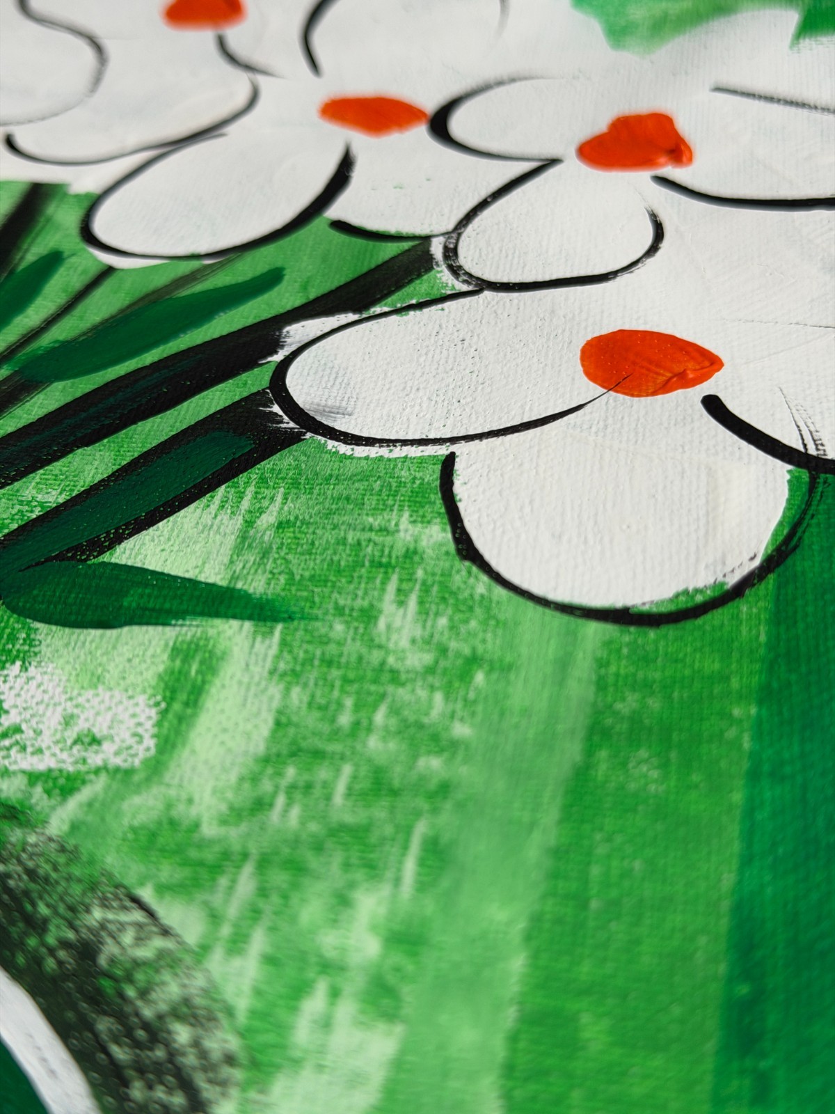 Original «White & Green Flowers – Set 2″ – Acrylic Painting 16×12» Canvas Paper