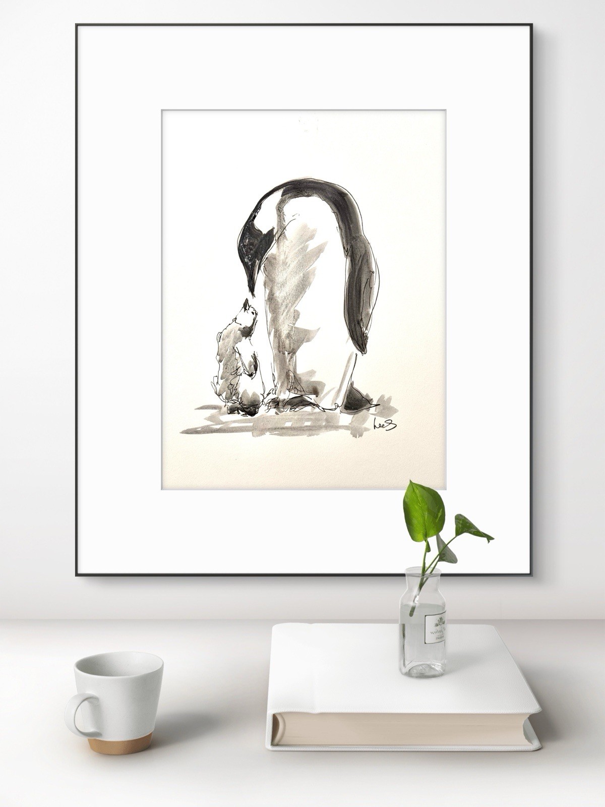 Original Abstract MInimalism 9×12 Penguin Handmade Signed Bedroom Decor 20