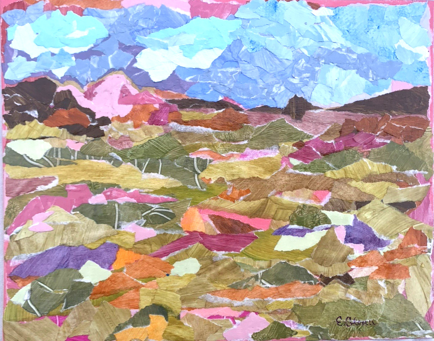 10’x8′ Original Painting Abstract Landscape Acrylic Collage Canvas Board -Signed