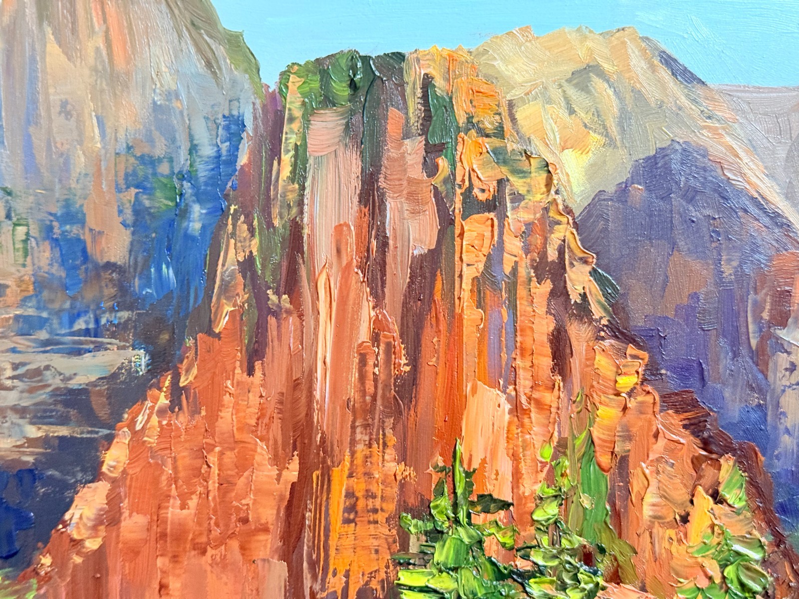 Landscape Mountains Zion National Park Original Oil Painting Impasto 8×10 in