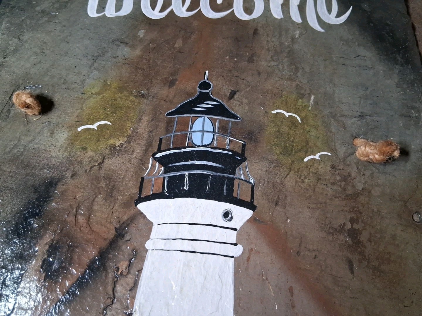 Lighthous Original Painting Florida Key West vintage On Slate Signed