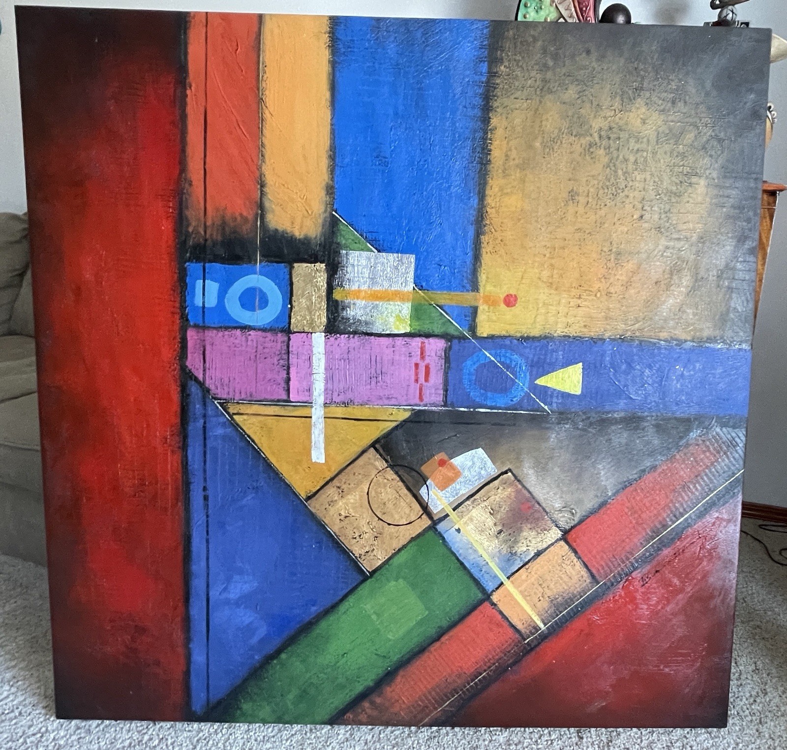 Large Modern Abstract Wall Painting 50x50x3 Inches 14 Lbs. Signed. Beautiful.