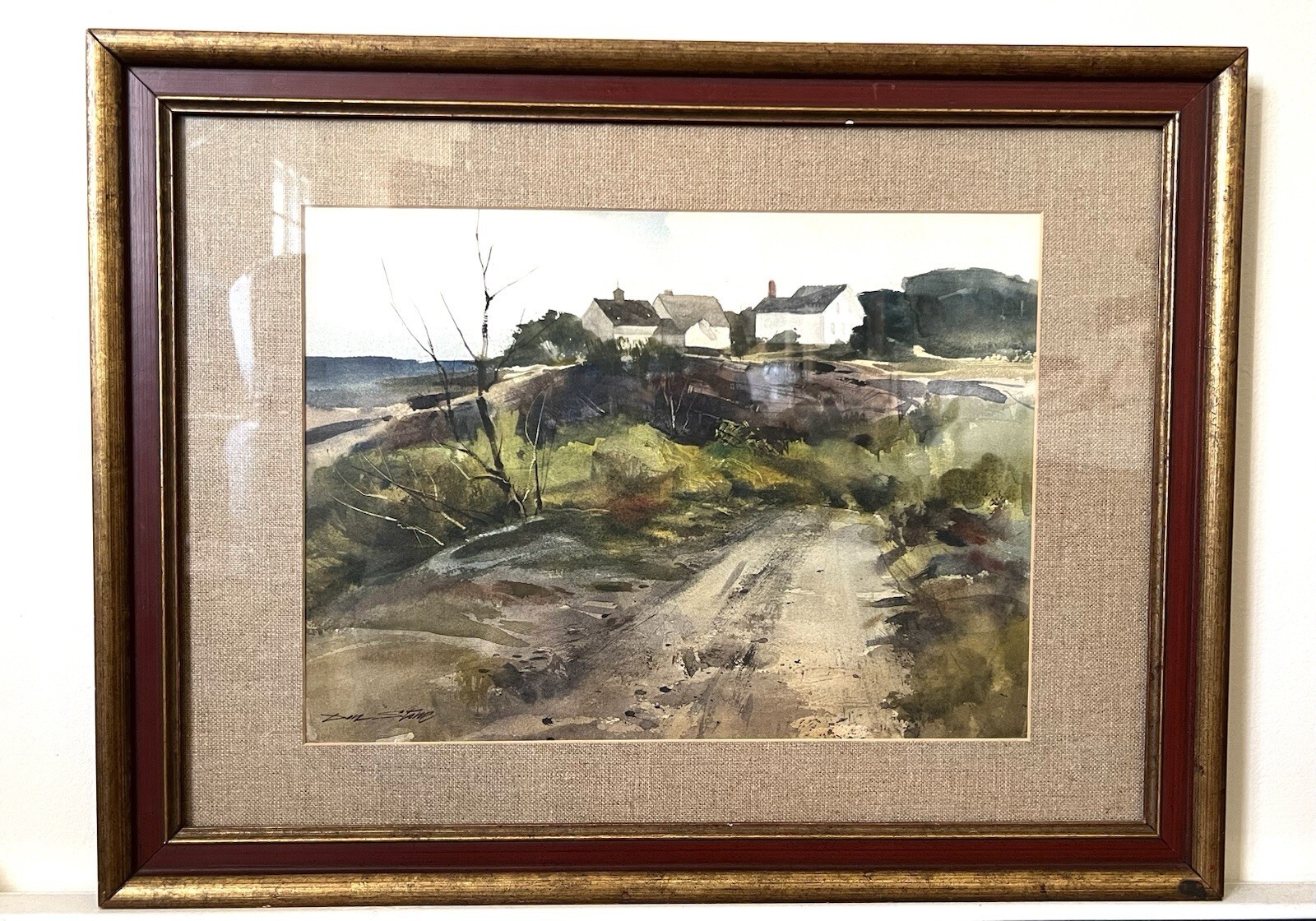 Original Don Stone – Framed & Matted Watercolor Painting – Coastal Maine Village