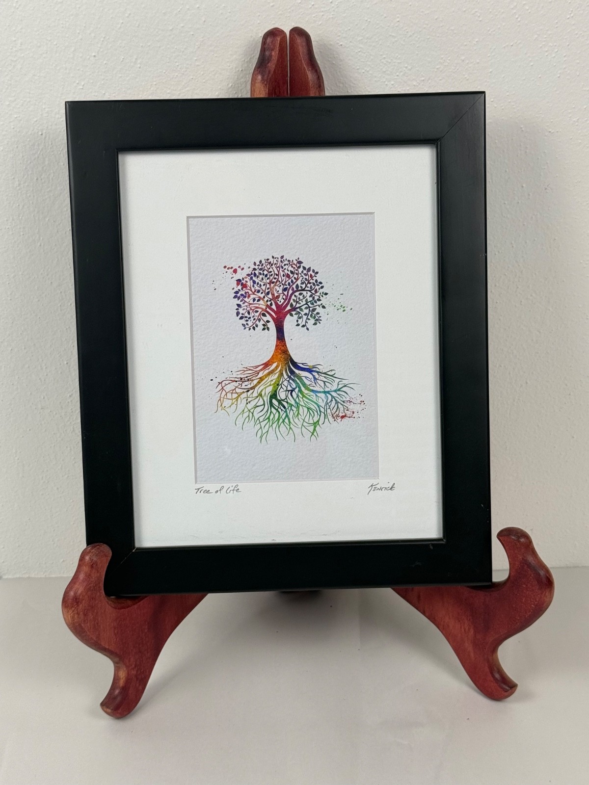 Original Rainbow Tree of Life Watercolor Signed Kenrick Matted & Framed 12Hx10W