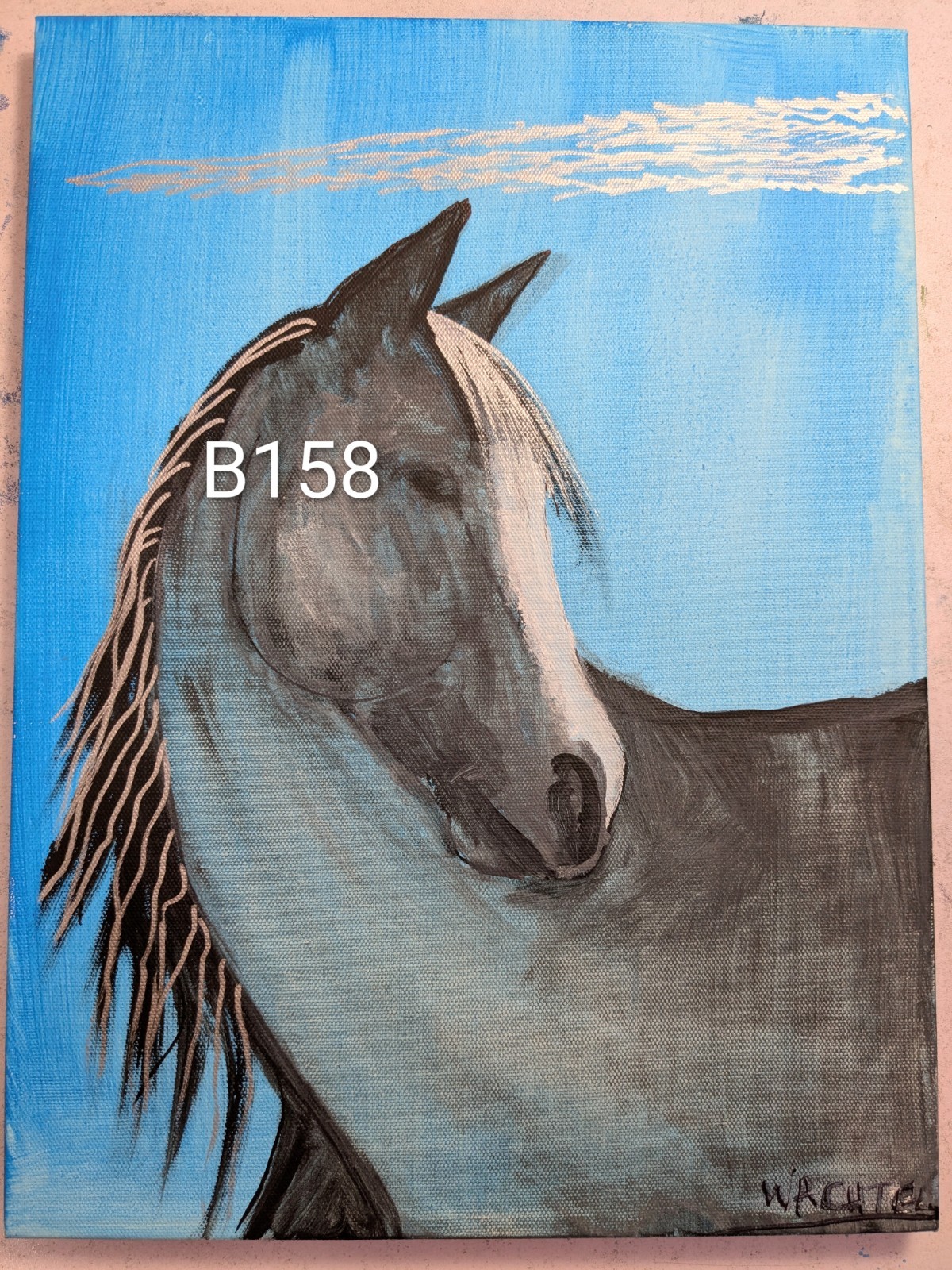 Original Gray Horse Painting 12×16 Acrylic Canvas Equine Wall Art Decor Wachtel