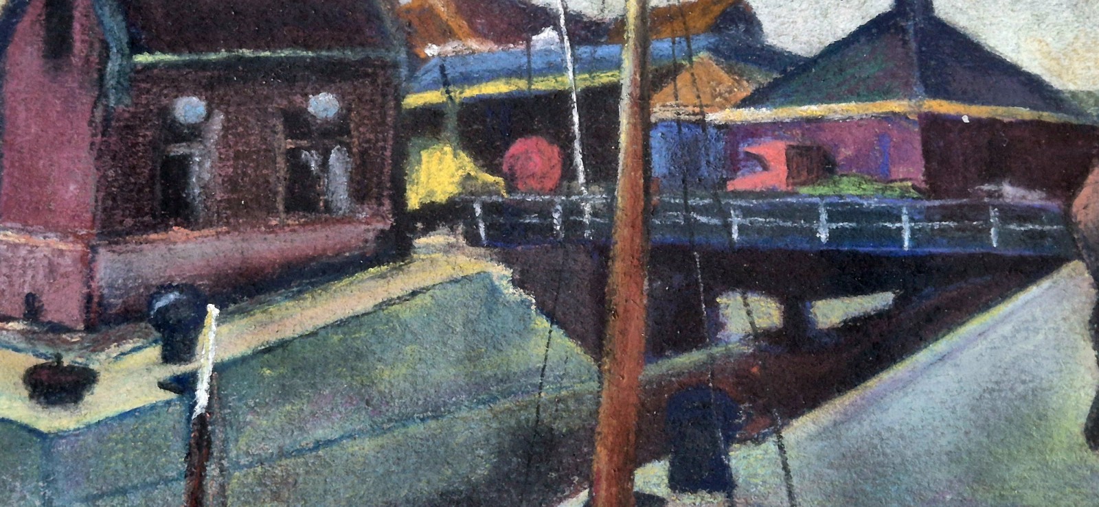 Dutch school, unknown modern painting, Village harbour & horses, 1950(?)