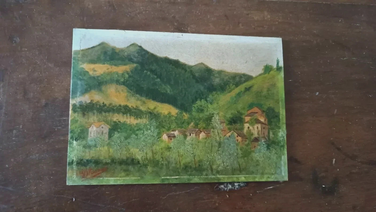 antique painting dated 1901 signed G.B.MASCARI depicting Montepiano Vernio