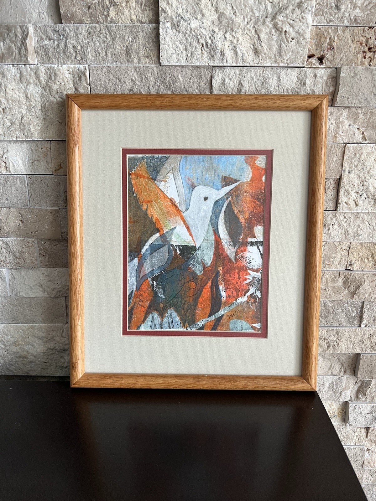 Original Abstract Bird Painting Mixed Media Artwork Ready To Hang Signed
