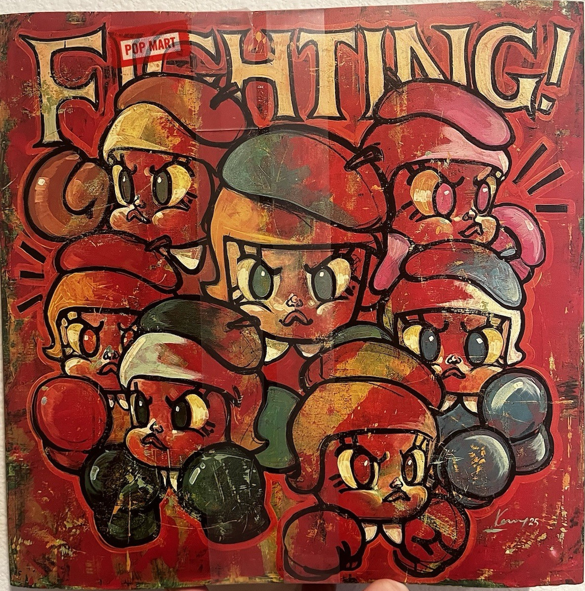 Kenny Signed Pop Art Acrylic Painting Cartoon Boxing Canvas 2025 Unframed