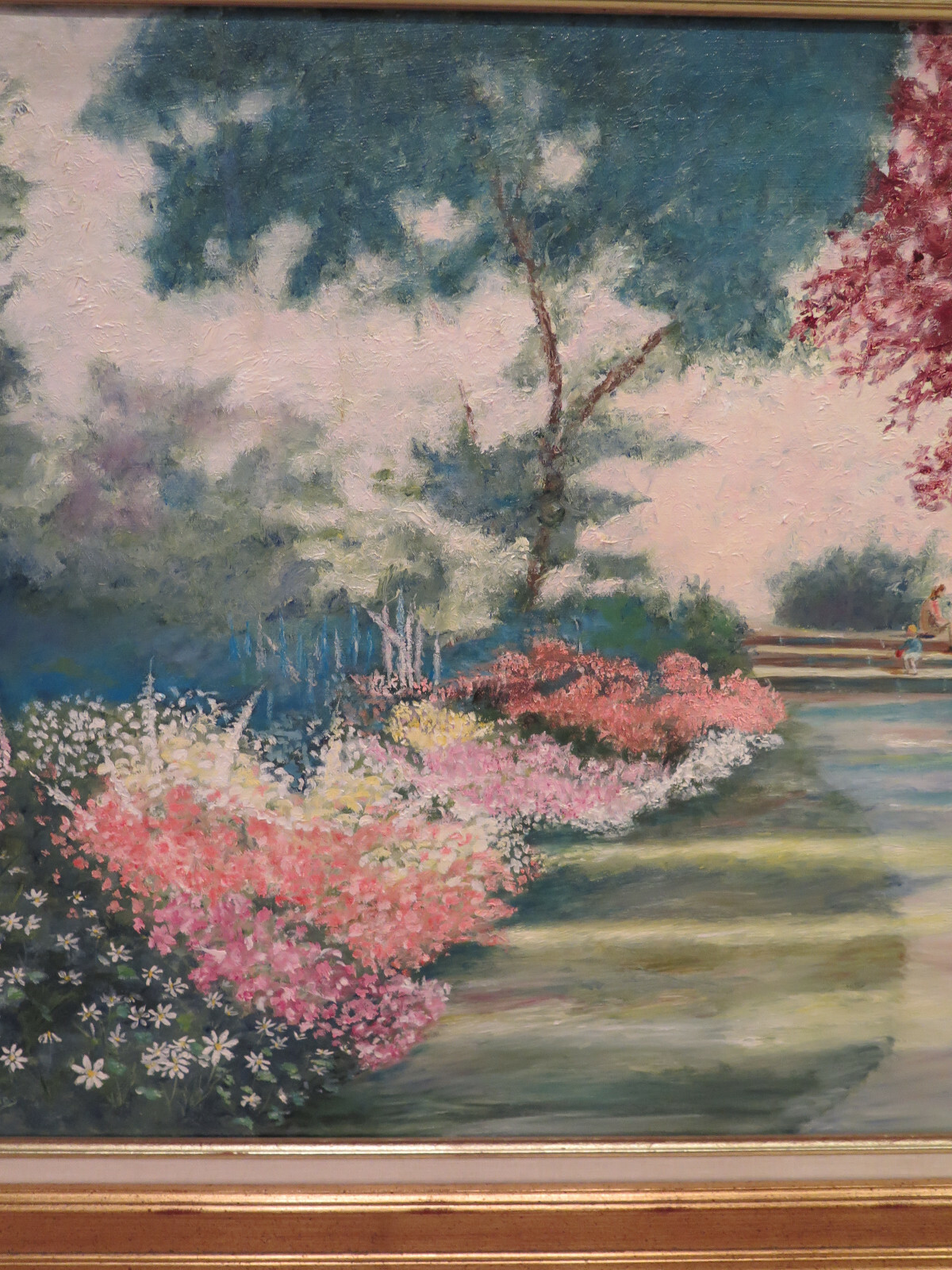 Garden Landscape Oil Painting Child Mother ART Peace Greens Framed Original