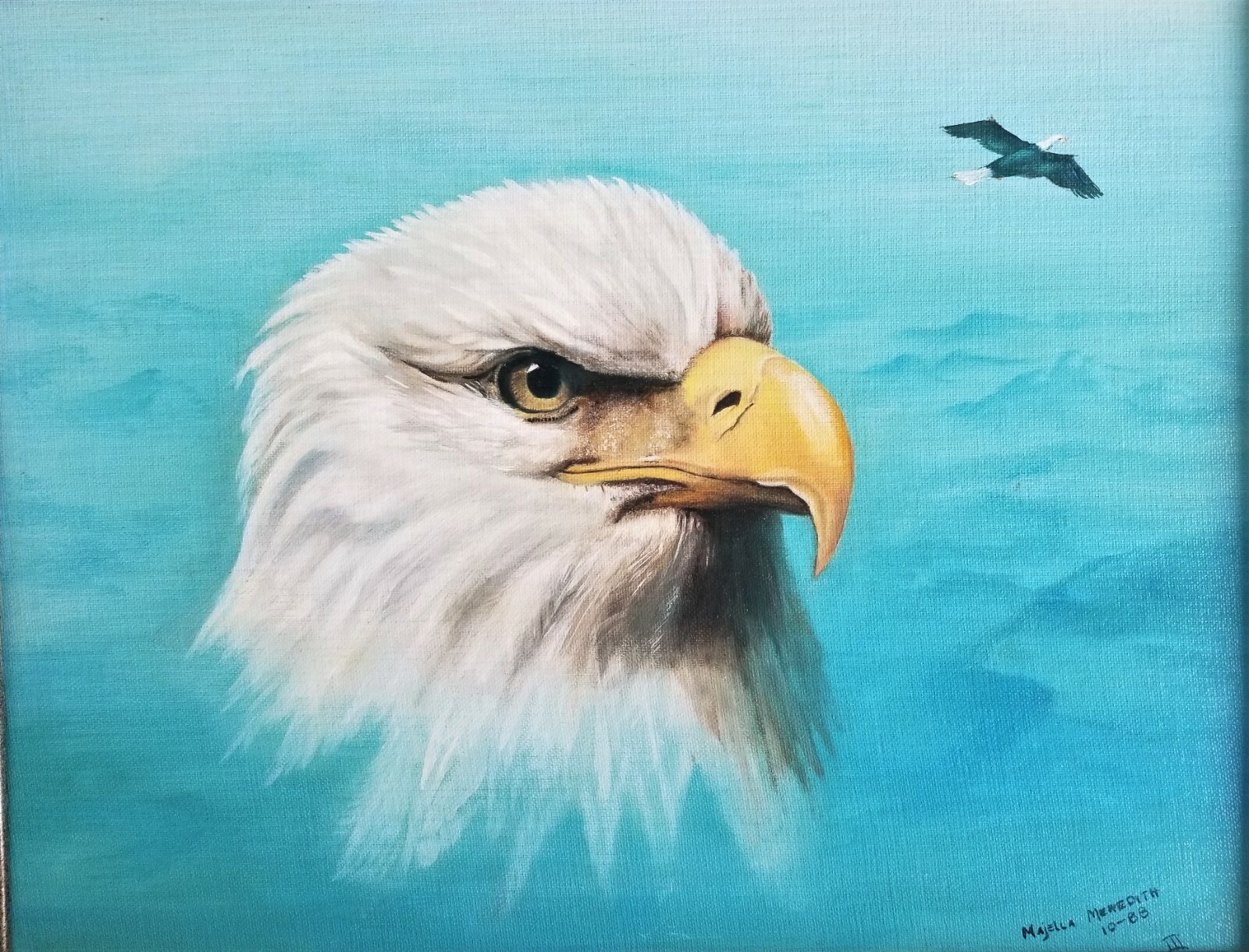 Vintage Signed Oil Painting American Eagle Portrait Wildlife Florida Artist