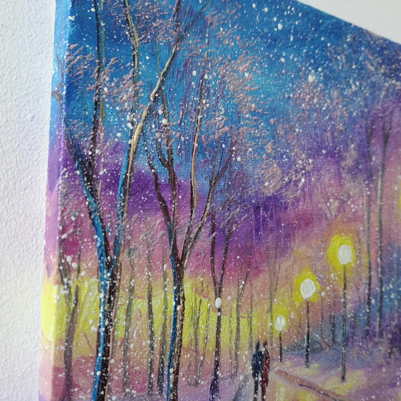 Impressionist Small Original Oil Painting Winter Park Snow Landscape Canvas Art