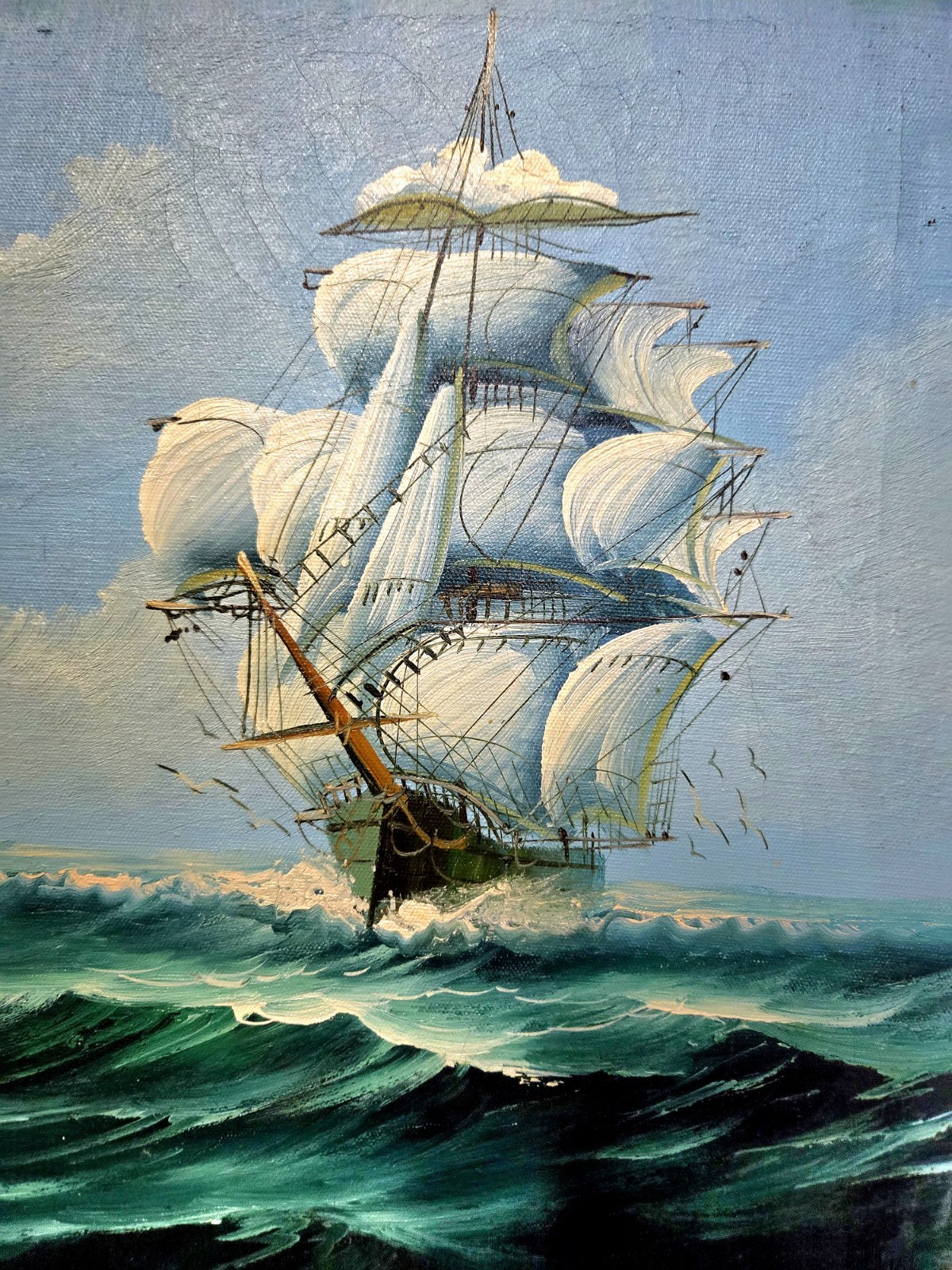 Jackson Signed Framed Realism Canvas Painting Nautical Seascape Sailing Ship