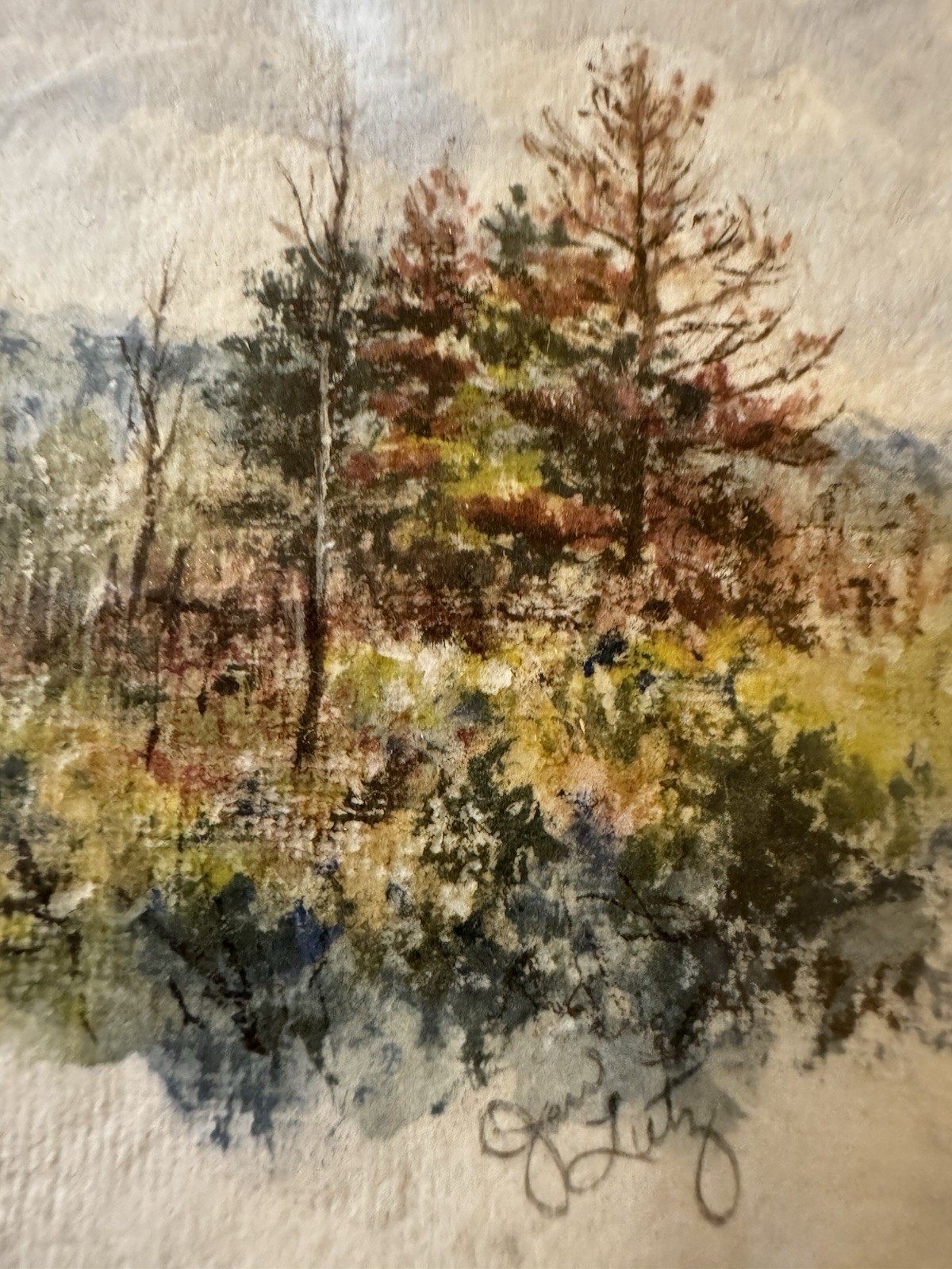 Miniature Watercolor Landscape Signed Painting 3.5×5 Framed w/Conservation Glass