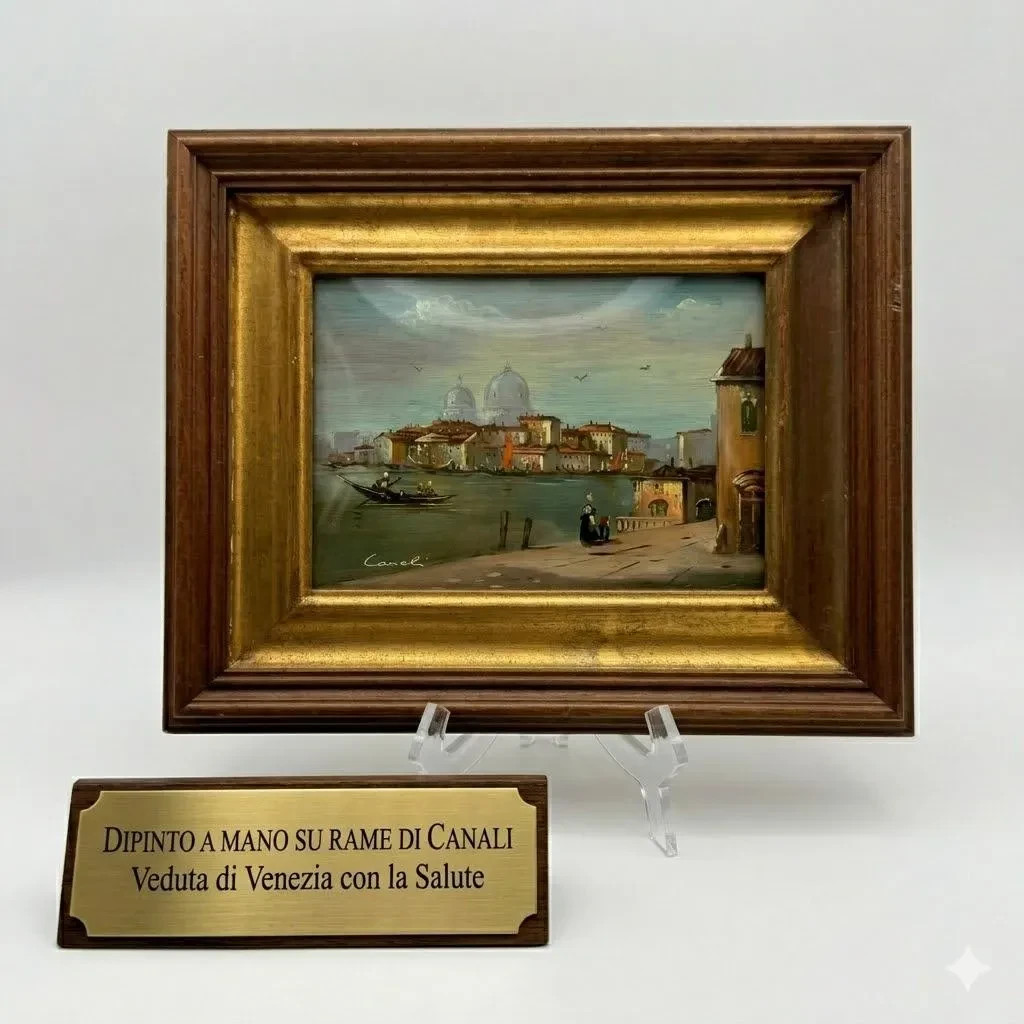Vintage Miniature Oil on Copper Painting Signed Canali 1970s Framed Italian Art