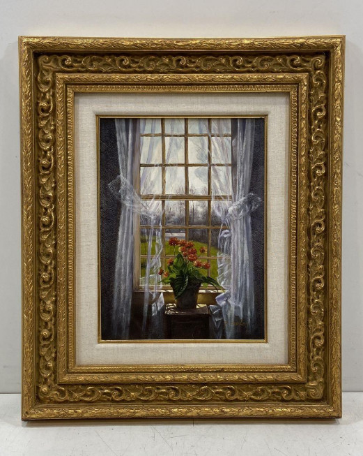 VTG P. Corley Morning Light Textured Painting Gold Ornate Baroque Frame 27×23