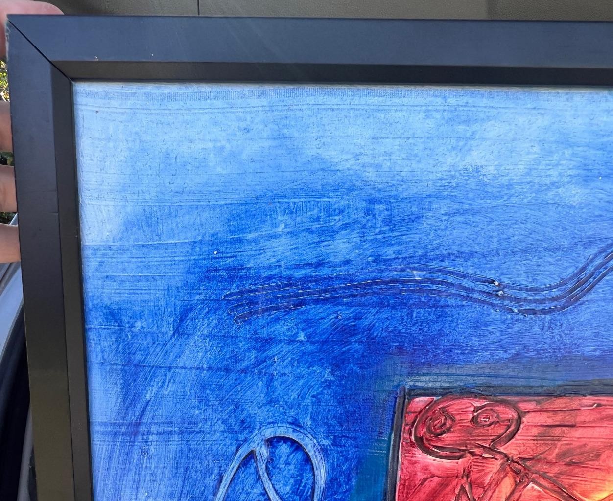 Original Coloful Mosaic Mixed Media Art Acrylic or Oil Painting Signed Rosena