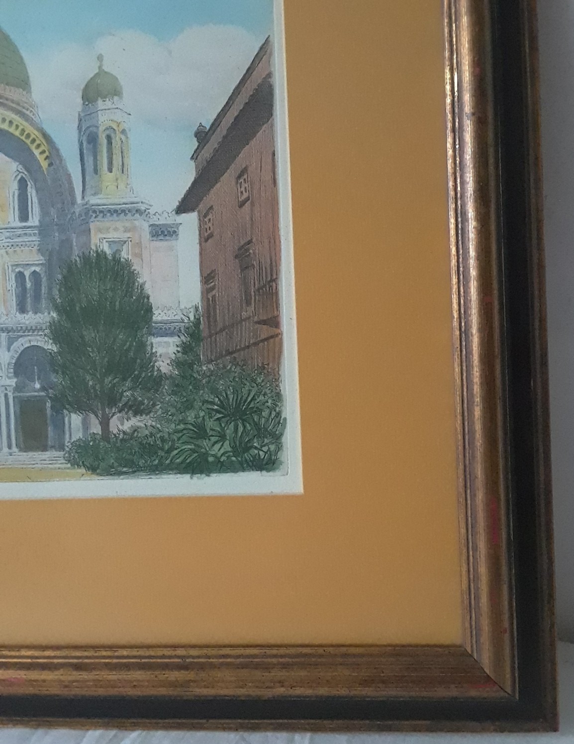 Antique Sziklay Bela a Colored Etching St. Vicent Aosia Italy Signed and Framed