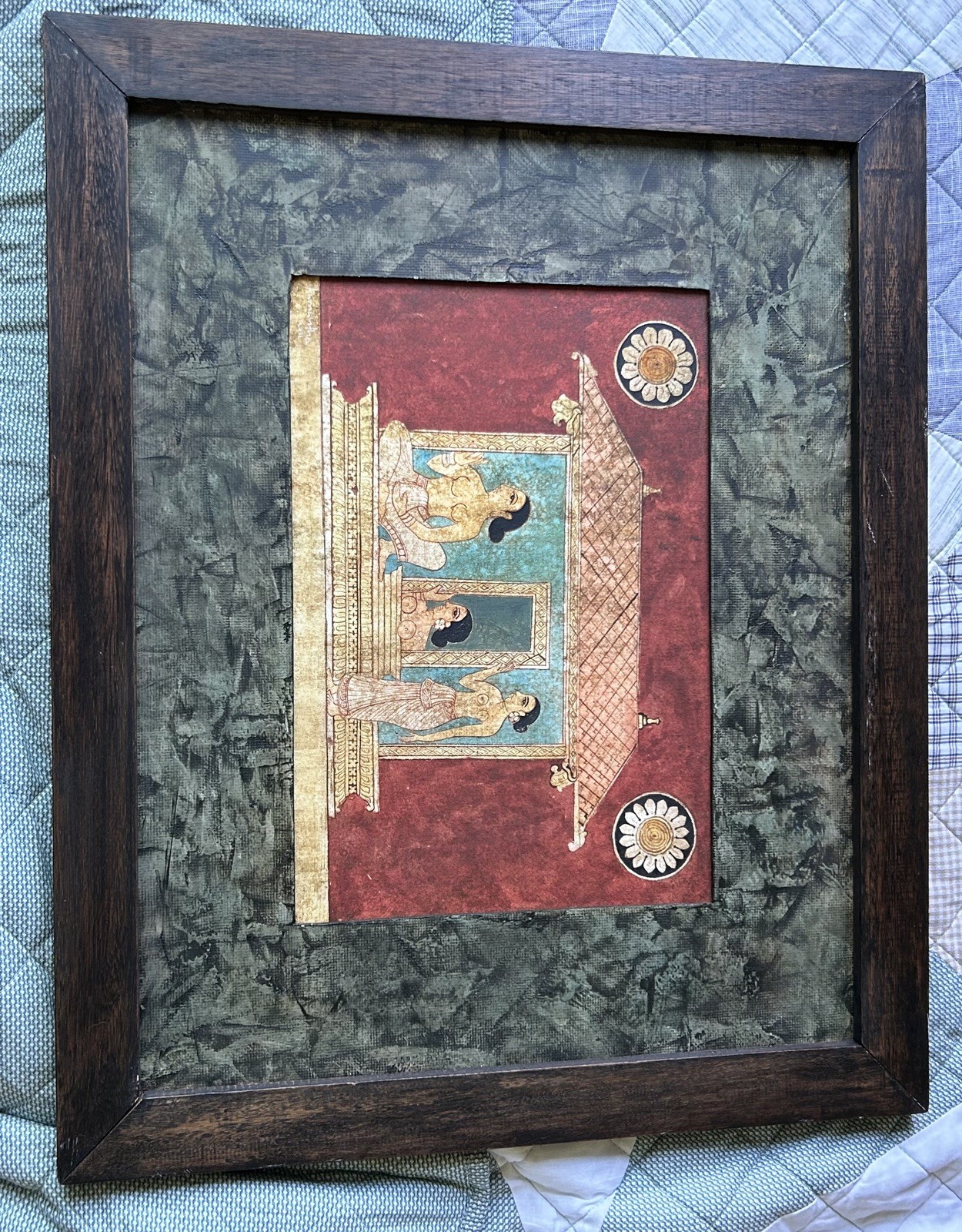 Modern Indian/Sri Lankan Jain Kandyan Frescoes Inspired Wood Frame Paintings (2)
