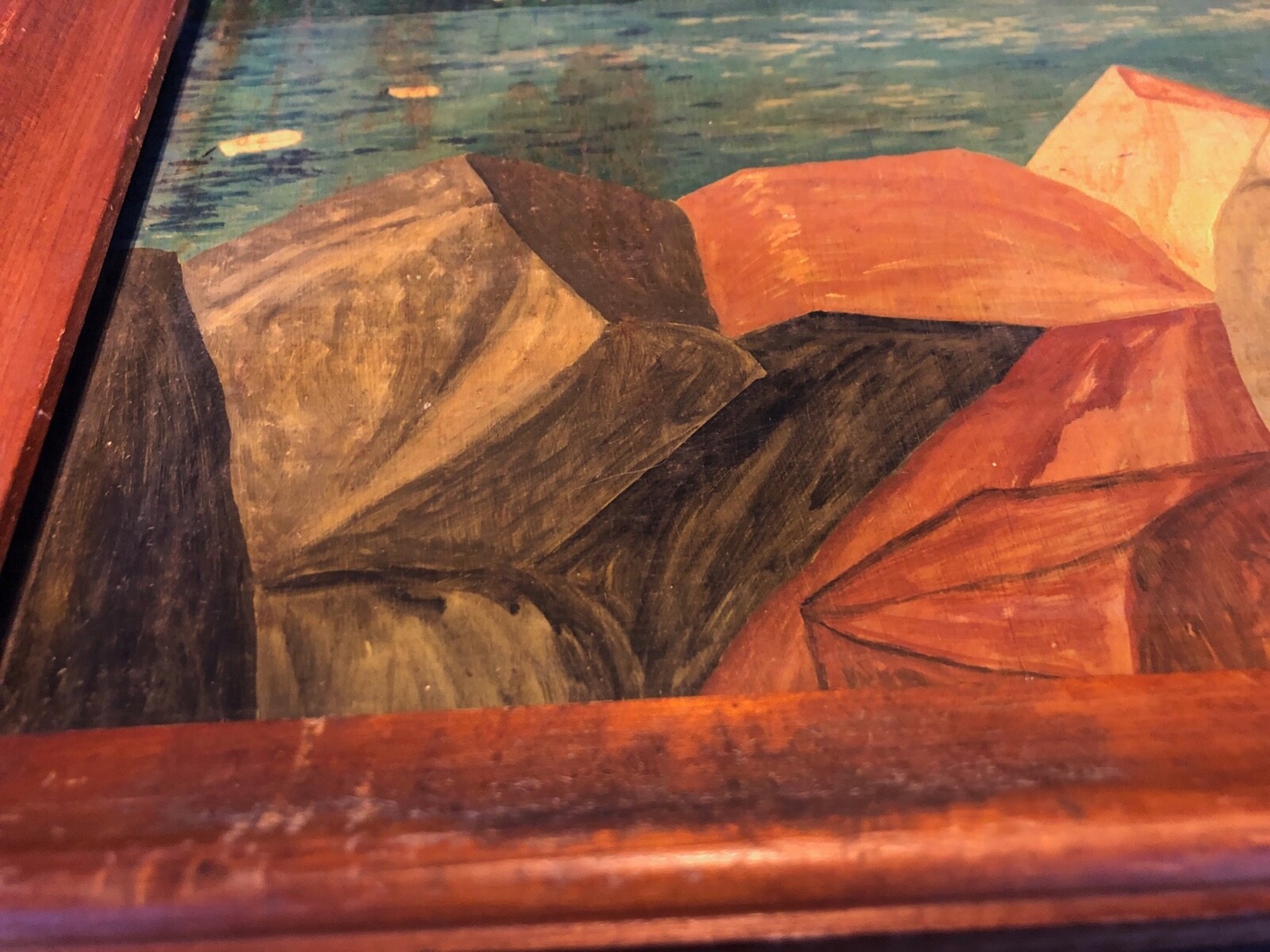 Primitive Naive Impressionist Painting Rockport Mass. Art 1962 14″ x 15″ Water