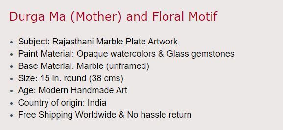 Durga Goddess 15″ Marble Plate Art Handmade Hindu Indian Ethnic Decor Painting