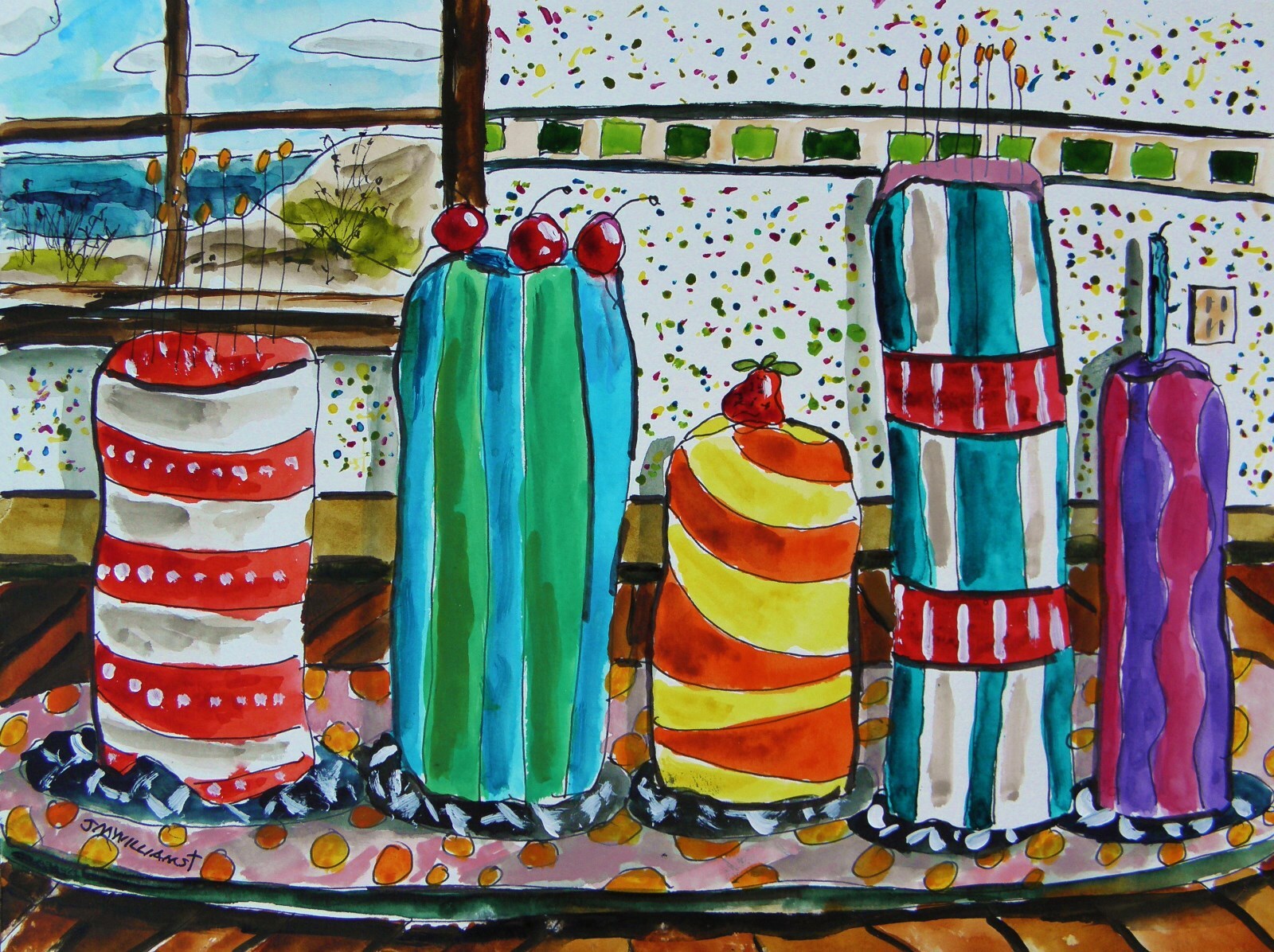 Original Bakery Sketch Cakes Food Watercolor Impressionism
