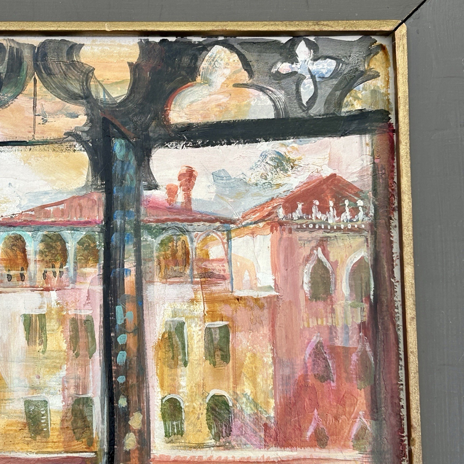 Signed David Landis (1918–1983) Venice Italy Modernist Oil on Board 60s VTG