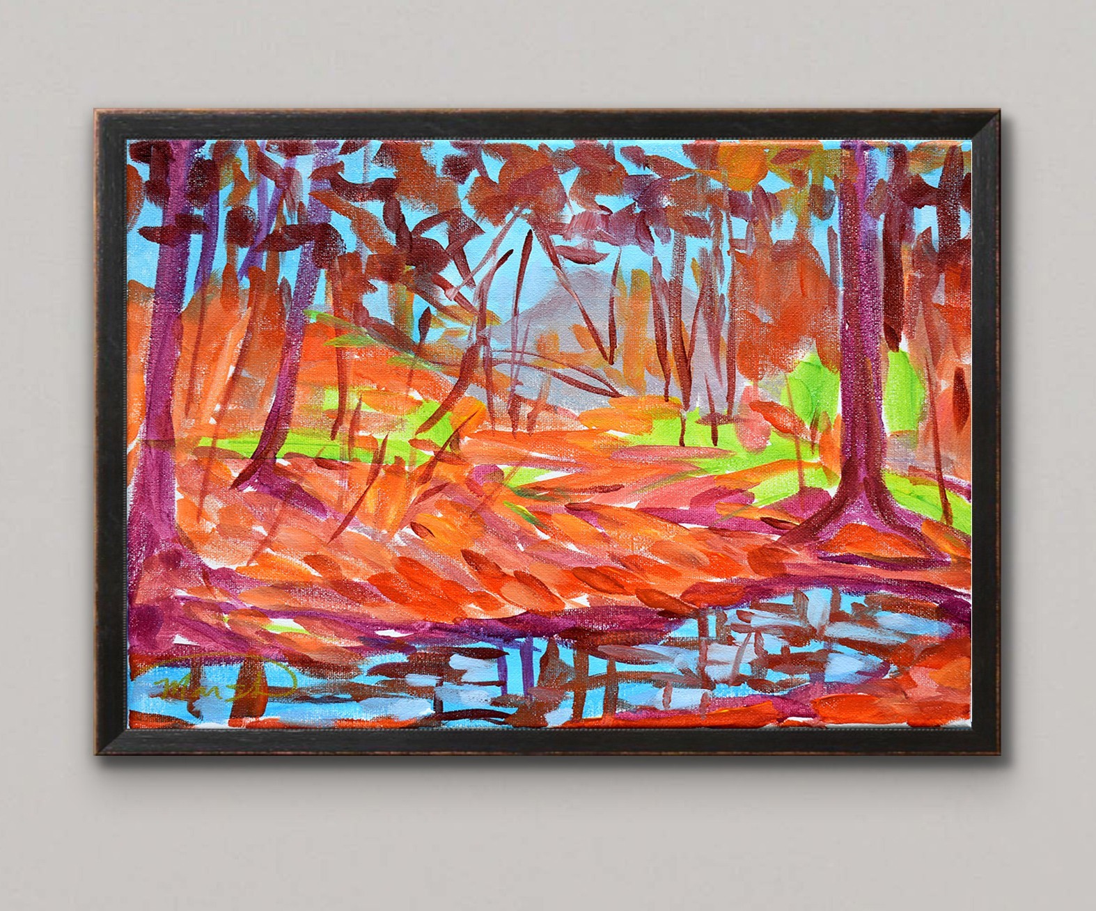 Original 11×14 Expressionism Forest Autumn Abstract Acrylic Canvas Signed Decor