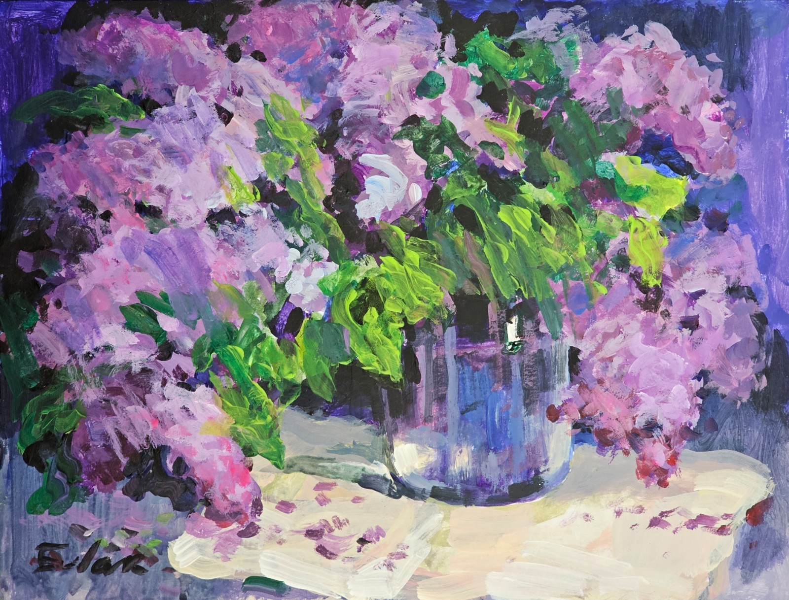 Oil painting Lilac Bouquet Ukrainian painter canvas Unframed original still life