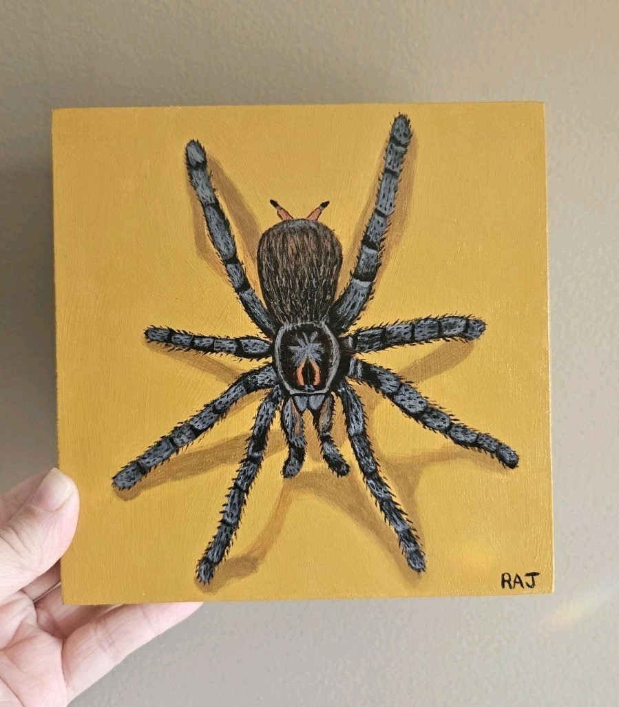 Tarantula Original Painting Acrylic on Wood Panel Spider Home Decor Signed Art