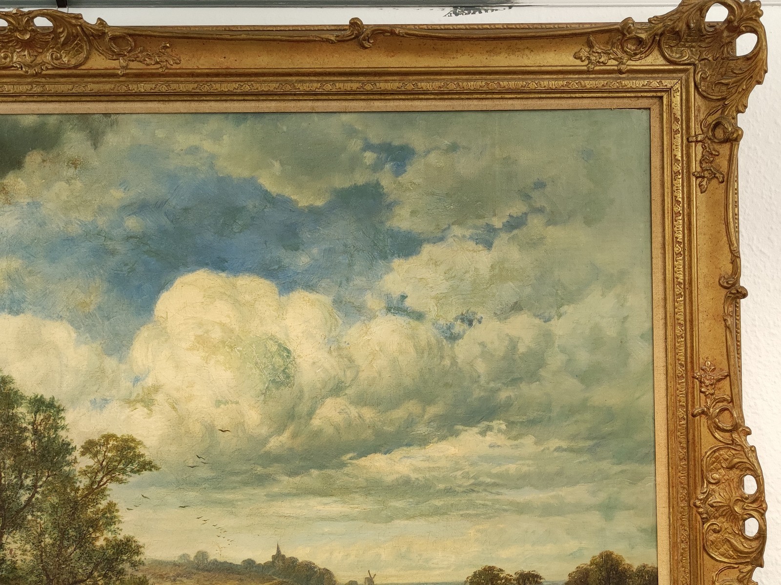 SIGNED 19TH CENTURY LARGE ORIGINAL OIL PAINTING ENGLISH PASTORAL LANDSCAPE