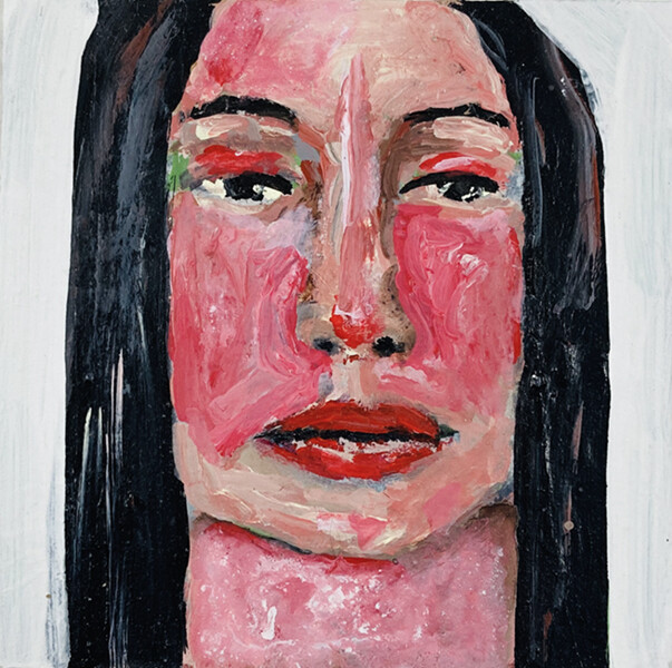 Original Miniature Wistful Woman Portrait Painting Outsider Wall Art Miz Katie