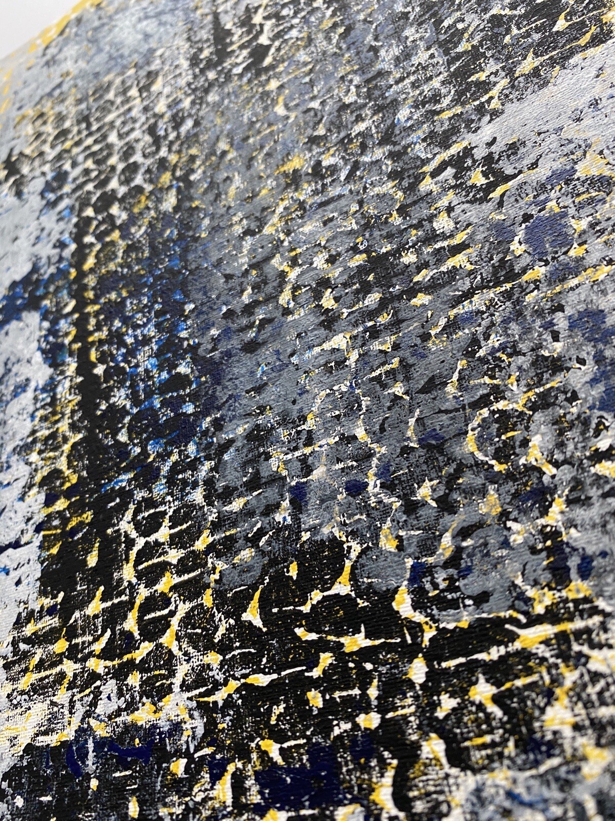 Abstract Acrylic Painting On Canvas Paper 9X12 Yellow Black Blue