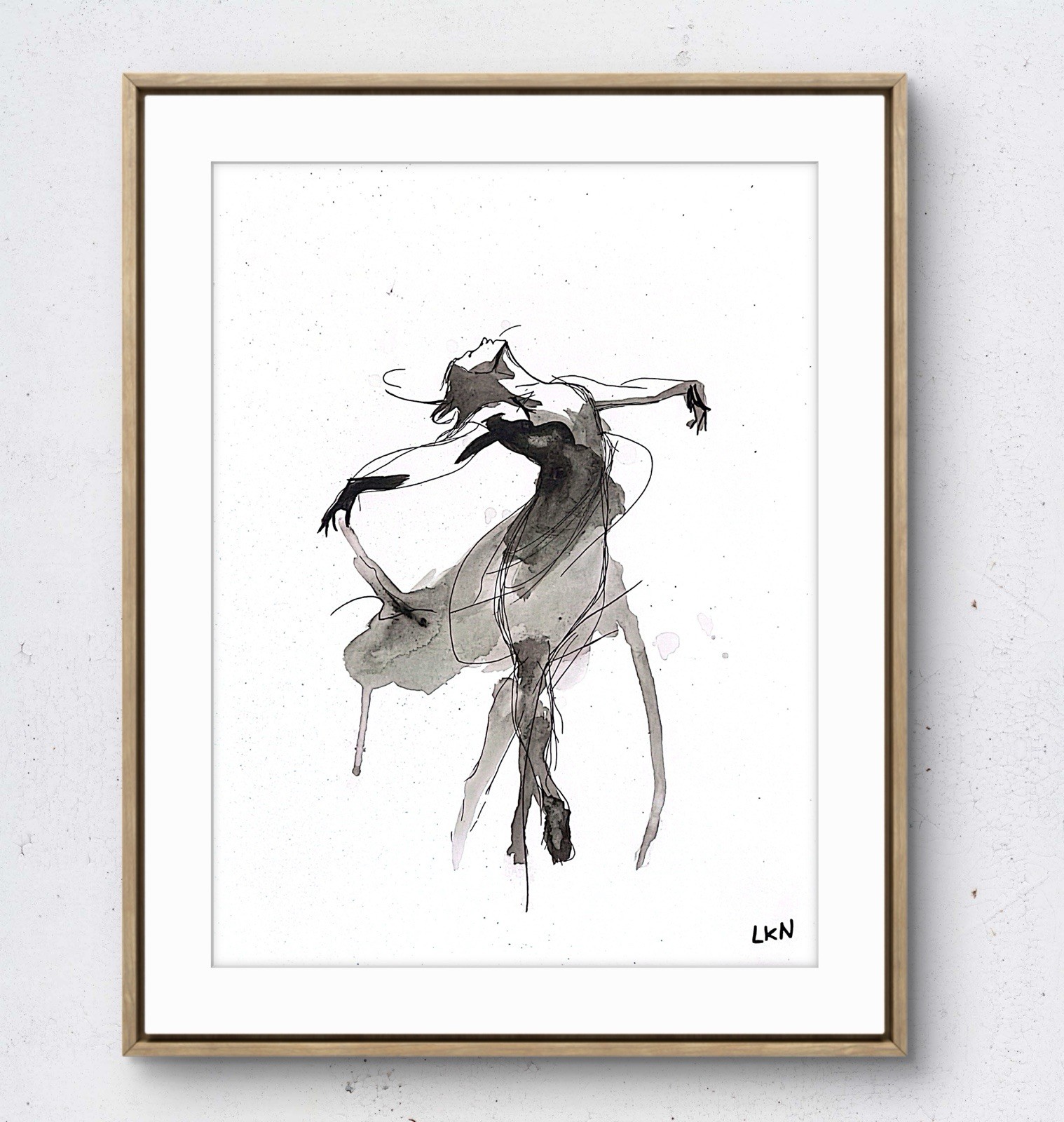 Laeknapes 12×9 Original Flowing Dancing Female Line and Wash Figurative Art