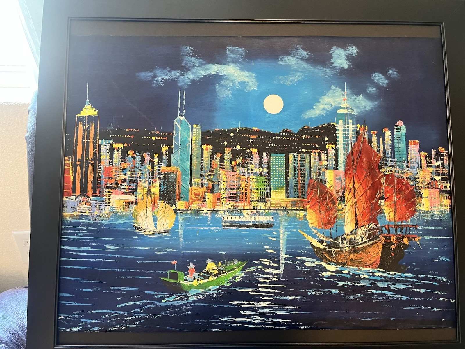 Hong Kong Moonlight Oil Painting On Canvas Frame 27 1/2 X 23 1/2 NOTE SIZING