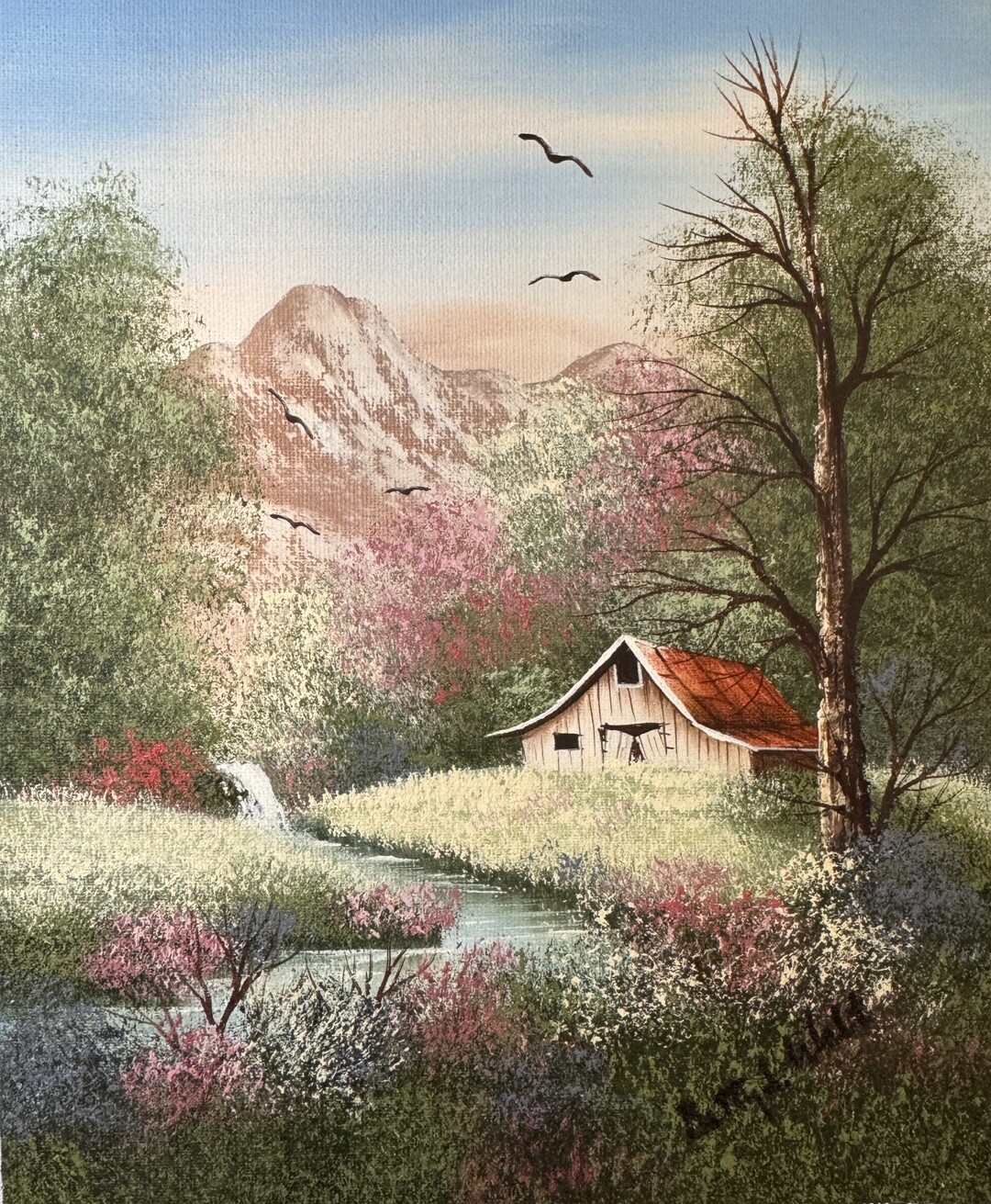 Artistic Impressions Canvas Oil Painting Rural Barn Mountains Betty L Walt 13X10
