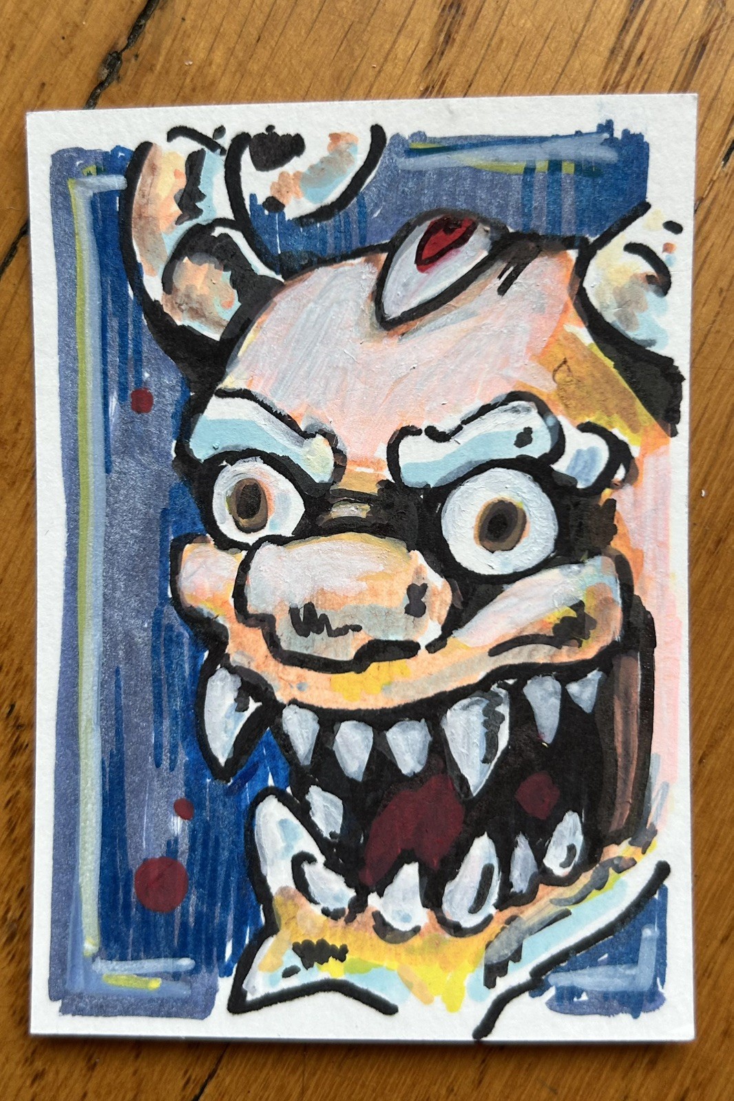 ACEO Original Painting “Cartoon Mask” by Mogotasia 2.5×3.5 stylized
