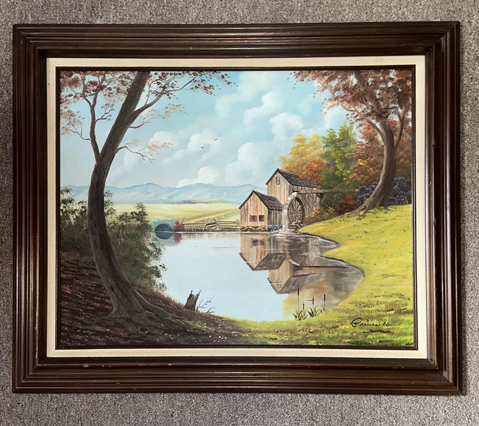 Sevier County’s Iva Prince Signed & Framed Oil on Canvas “Old Mill Stream”, 1986
