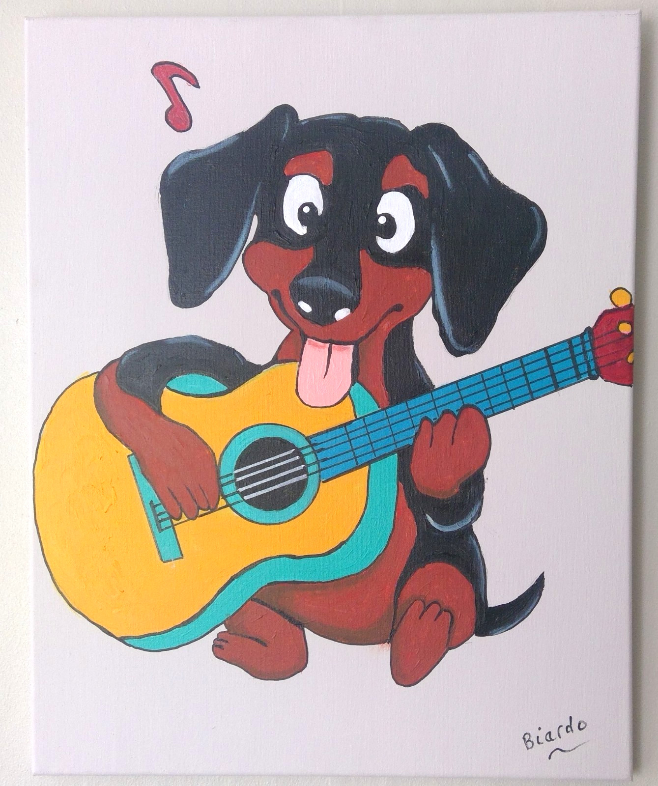 Hound Dog Rock Star Original Pop Art Acrylic Painting on 16×20 Canvas Signed