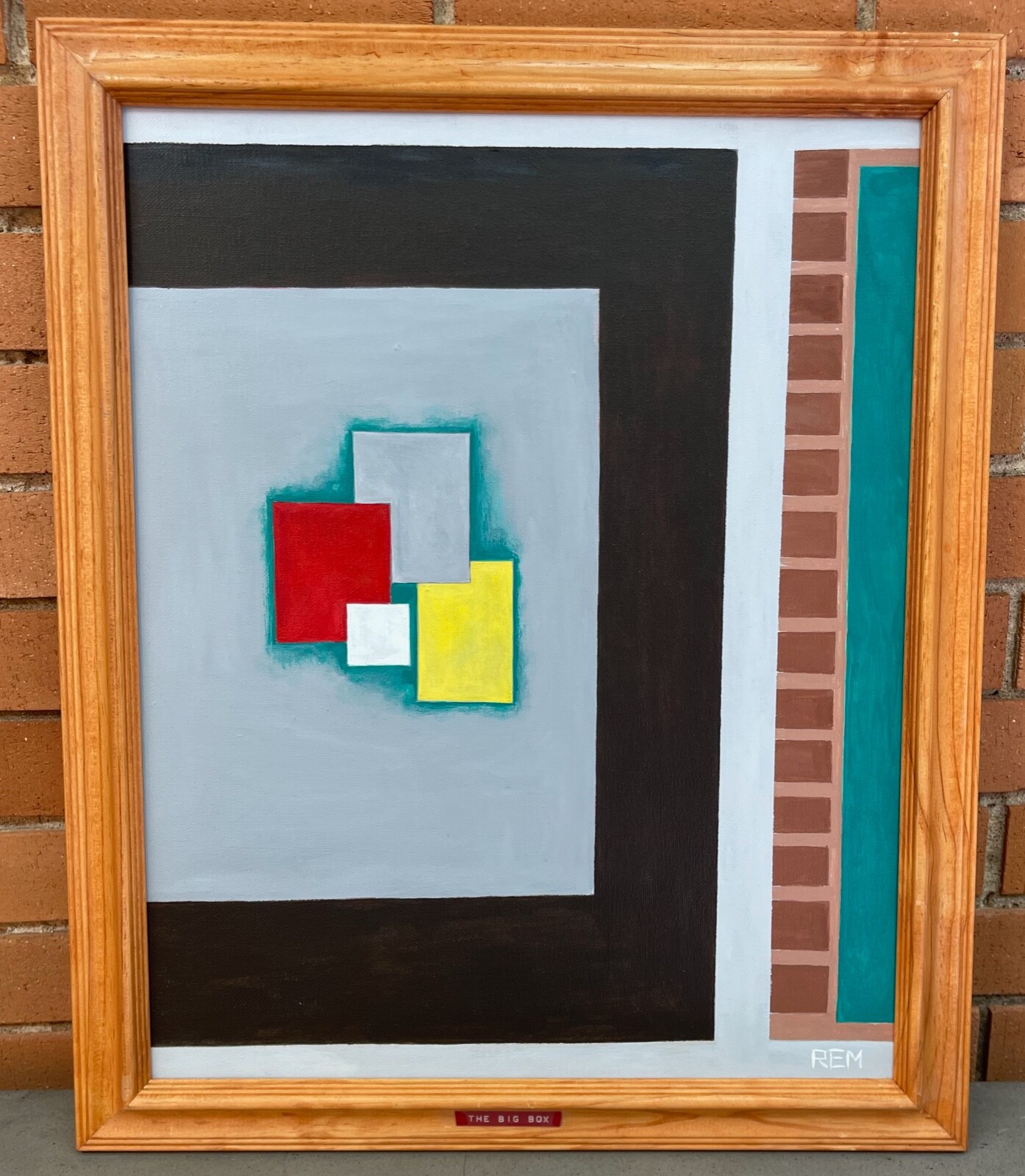 Vintage Geometric Shapes Abstract Painting Art Wall Hanging Signed REM Menges