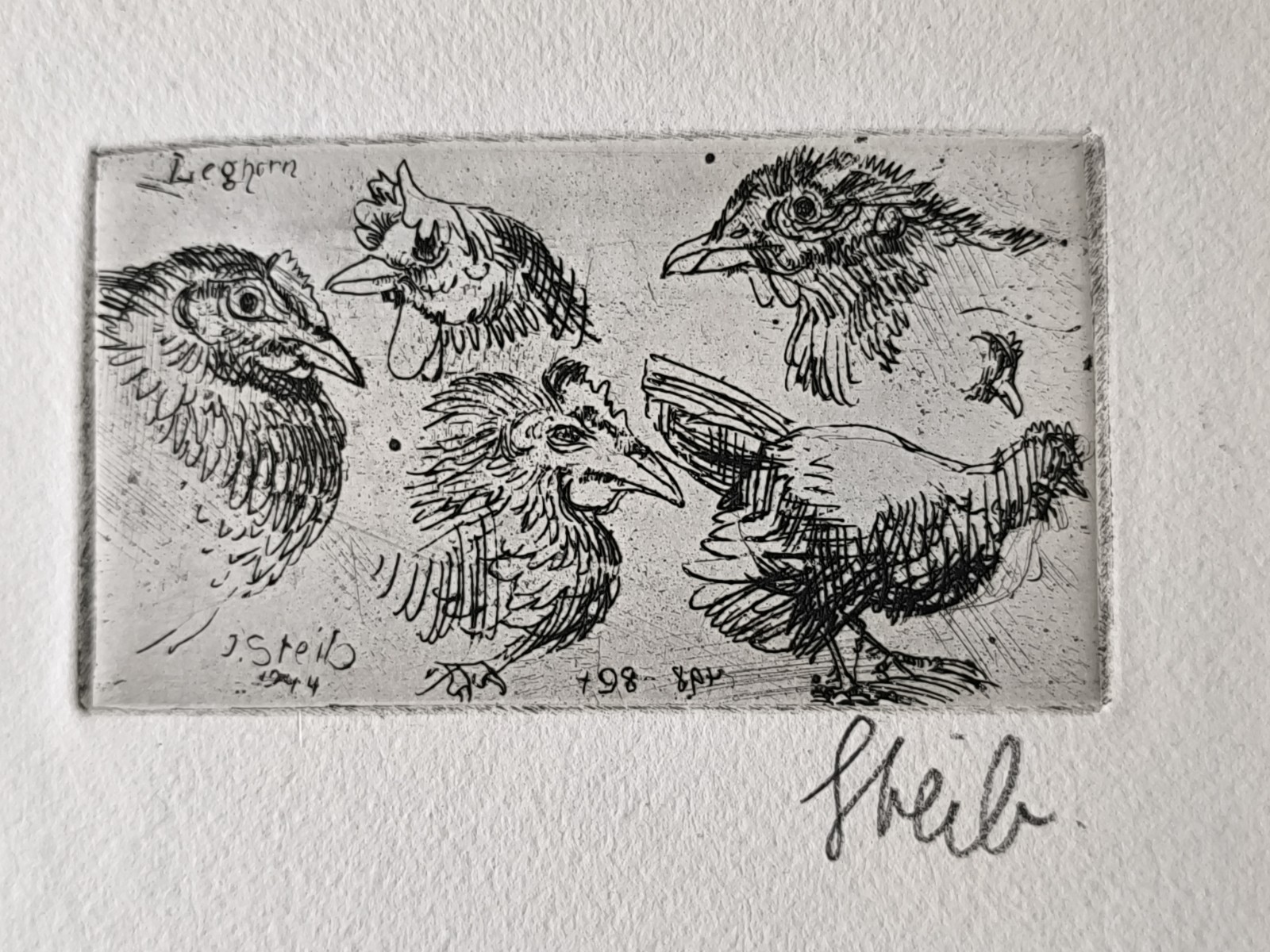 Antique/ Vintage drawing by Josef Steib etching and drypoint, Germany, 1944