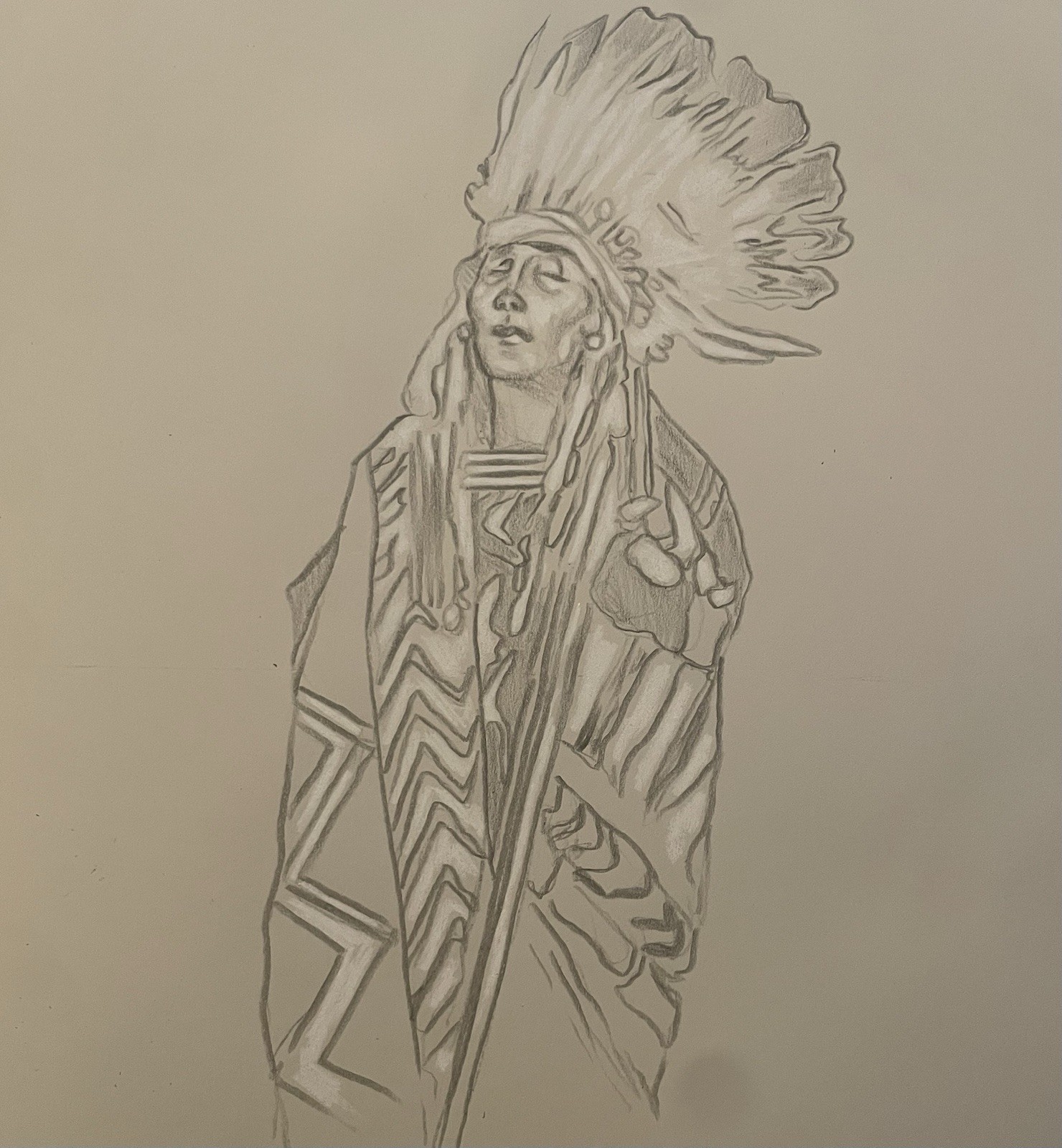 Original Fine Art Charcoal Native American Indian Paper 9×10