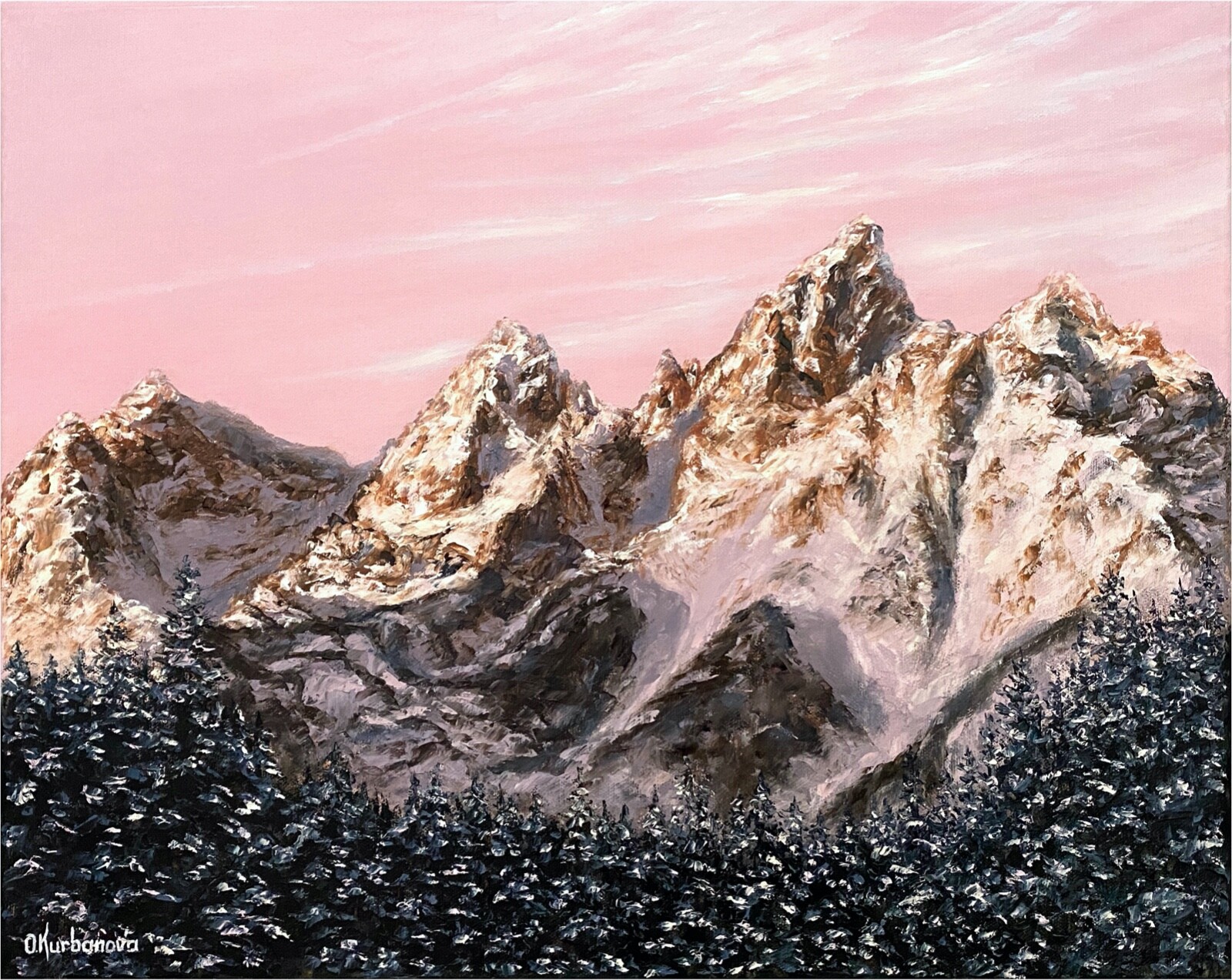 Teton Mountain Original Oil Painting Winter Mountains Impasto Landscape Wall Art