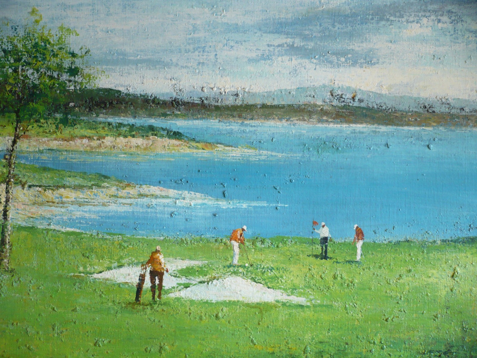 DAVID ROTH, COLLECTIBLE GOLF GOLFING SPORTS OIL PAINTING VINTAGE CHUNKY IMPASTO