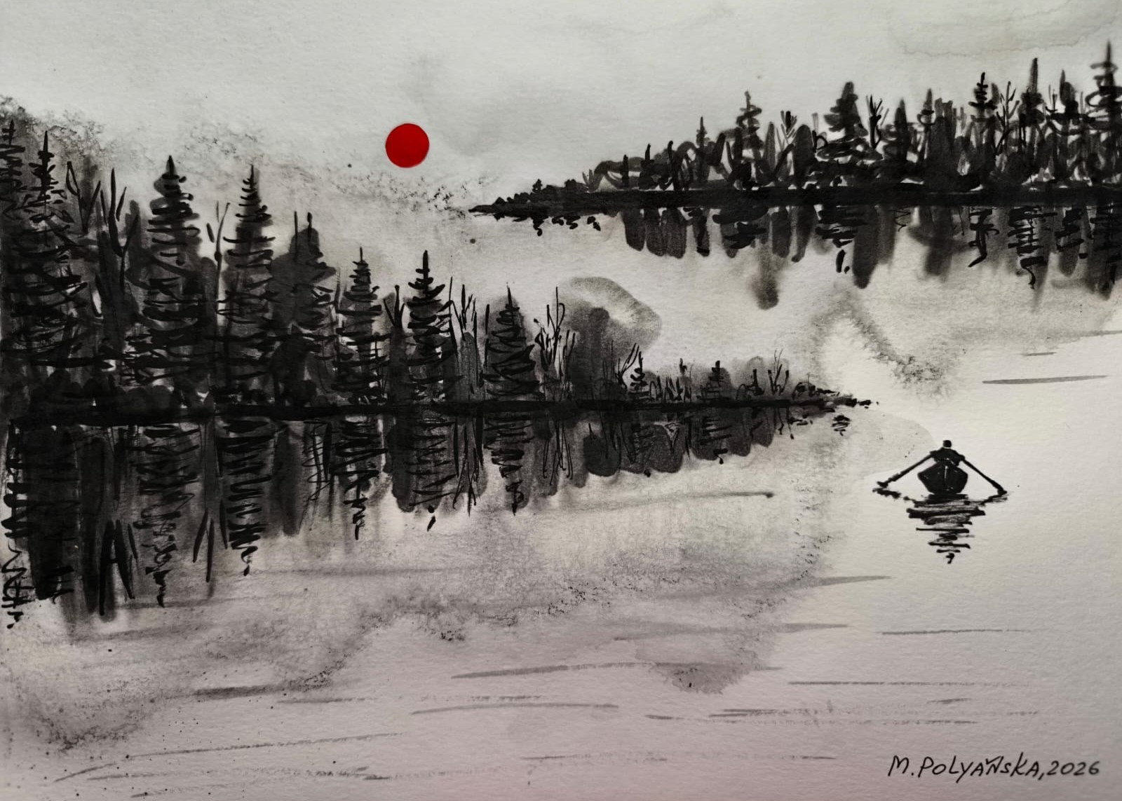 LONELY FISHERMAN BOAT Original Modern Painting Landscape Artwork Seascape GiftA4