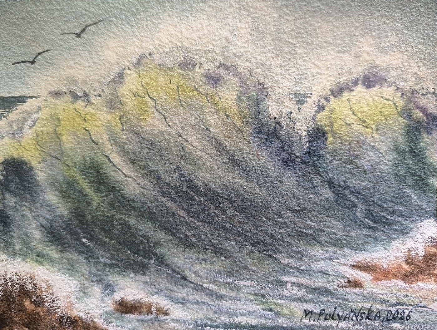 WAVES LAGUNA BEACH BIRDS Original Modern Art Painting Landscape Seascape Gift A5