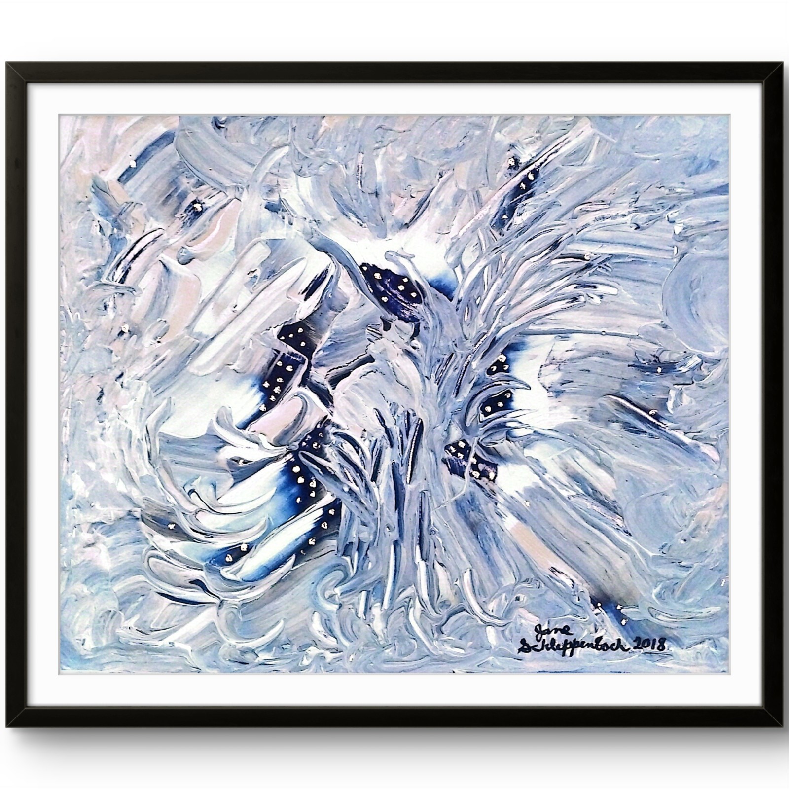 Blue Navy Abstract Modern Original Small Signed Paper Acrylic Wall Art