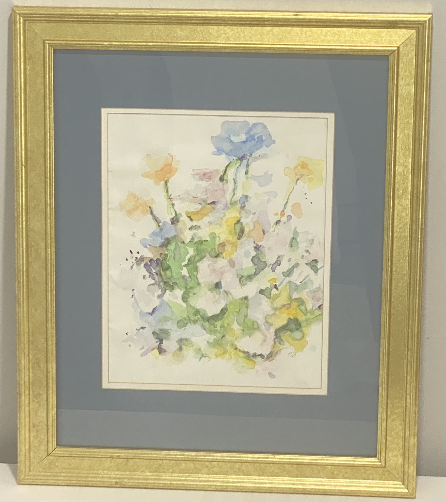 Vintage Watercolor Artwork Flowers Signed Framed Matted